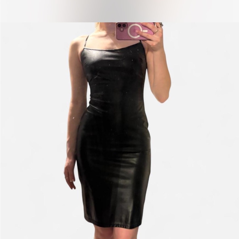 Black faux leather dress